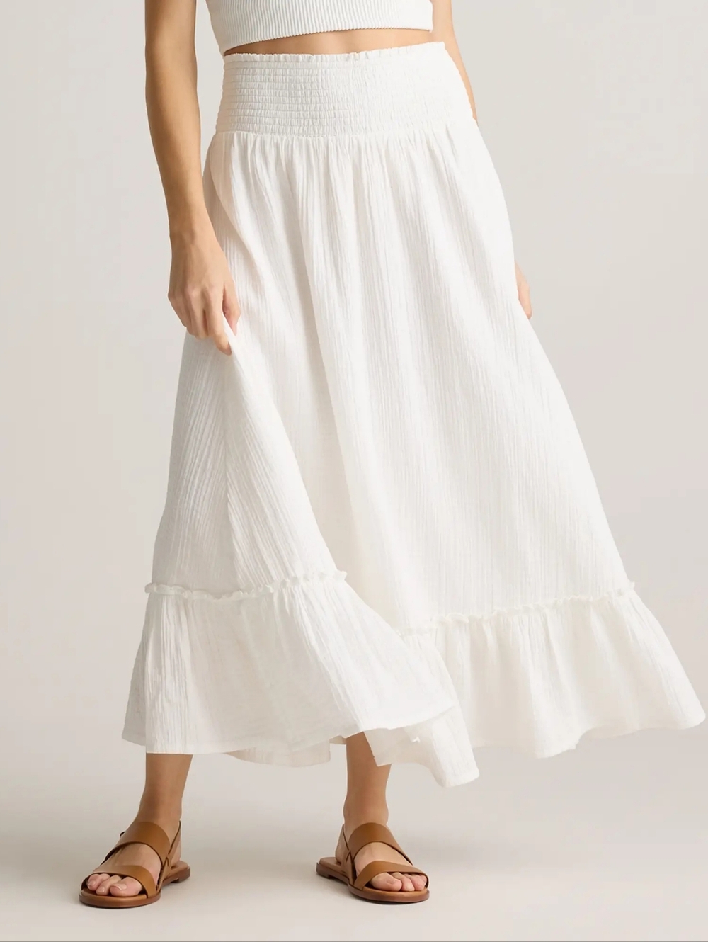 Quince NWT Organic Cotton Gauze Smocked White Maxi Skirt Size Small New